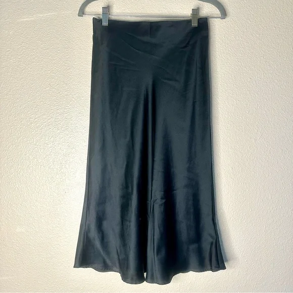 Quince Mulberry Washable Silk Classic Black Midi Skirt S - Picture 3 of 7